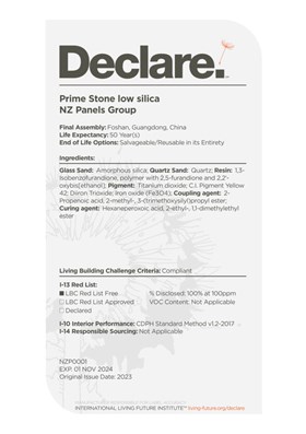 Prime Stone low-silica Declare Certificate